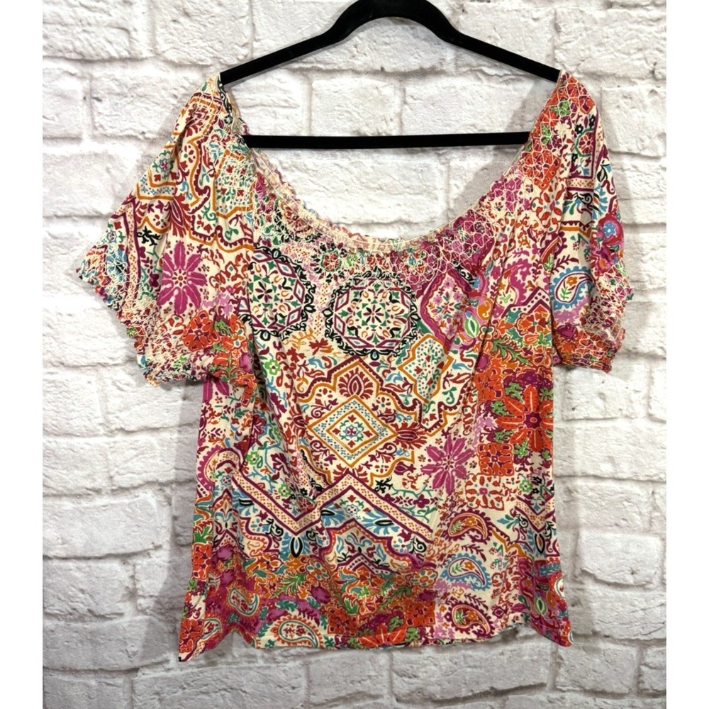 Lauren Ralph‎ Lauren Womens Colorful Floral Paisley Off Shoulder Boho Blouse XL